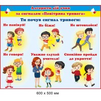 Алгоритм действия ученика за сигналом воздушной тревоги 600х500 мм